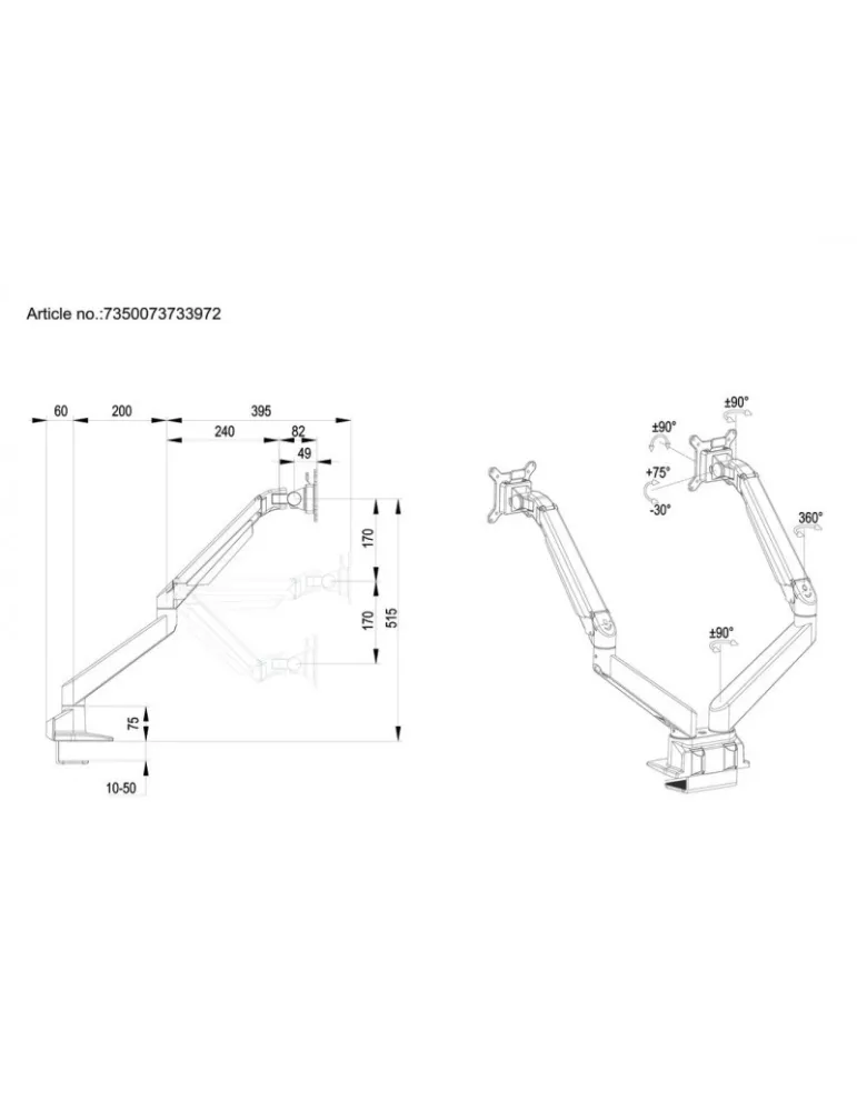 MULTIBRACKETS 3972 Multibrackets Gas Lift Arm Dual Side by Side - 2 screens 15 -32  VESA Max 100x100 MULTIBRACKETS MUL3972 | M