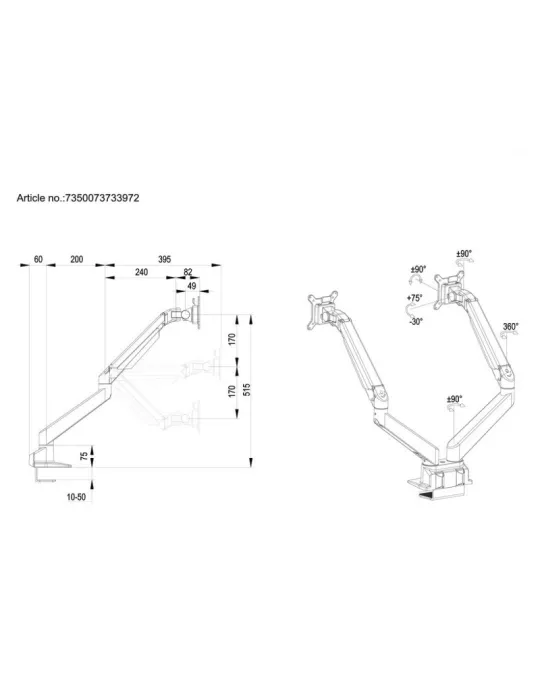 MULTIBRACKETS 3972 Multibrackets Gas Lift Arm Dual Side by Side - 2 screens 15 -32  VESA Max 100x100 MULTIBRACKETS MUL3972 | M