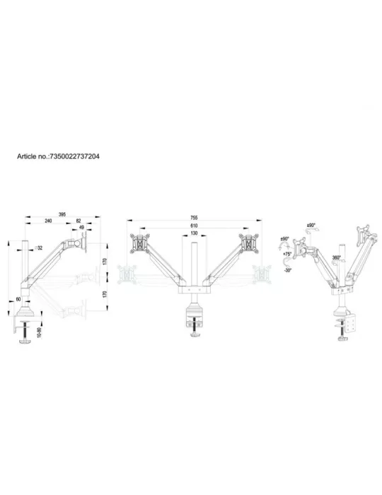 MULTIBRACKETS 7204 Support de table articulé Multibrackets M VESA Gas Lift Arm Dual - 2 écrans de 15"- 32" VESA Max 100x100