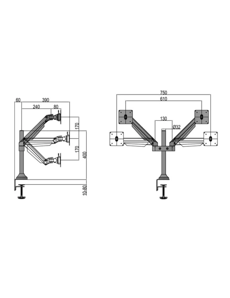MULTIBRACKETS 7204 Articulating table support Multibrackets M VESA Gas Lift Arm Dual - 2 screens 15 - 32  VESA Max 100x100 MUL
