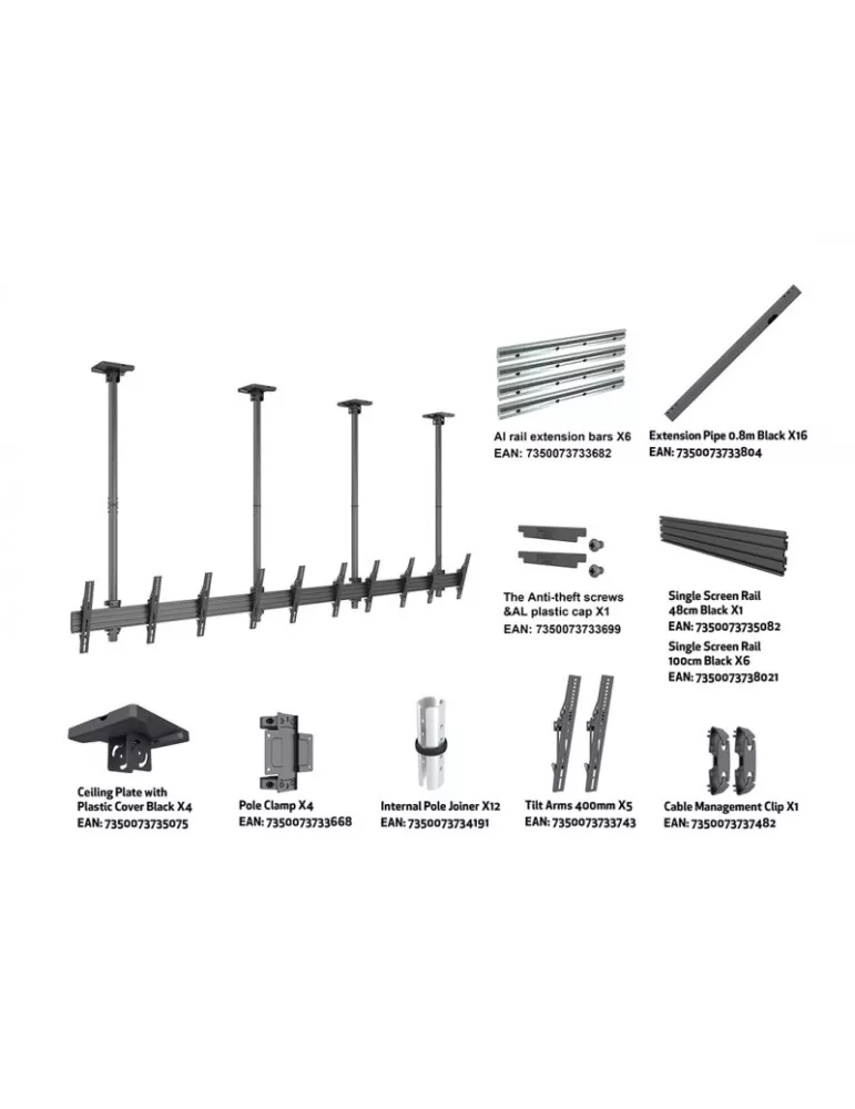 MULTIBRACKETS 5353 Support plafond Multibrackets Ceiling Mount Pro MBC5X1U - 5 screens 40 -65  VESA Max 600x400 MULTIBRACKETS