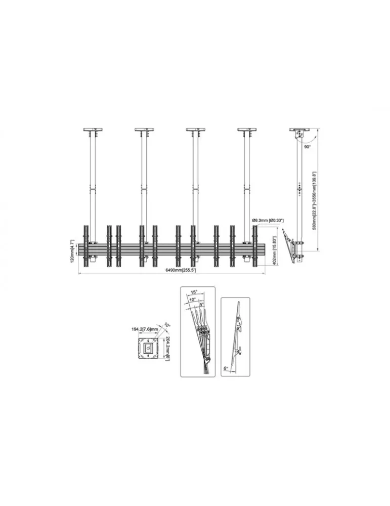 MULTIBRACKETS 5353 Support plafond Multibrackets Ceiling Mount Pro MBC5X1U - 5 screens 40 -65  VESA Max 600x400 MULTIBRACKETS