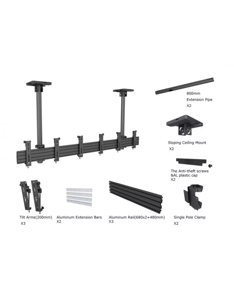 MULTIBRACKETS 5662 Deckenhalterung Menu Board Mount Pro MBC3X1U - 3 Bildschirme 32 - 42  VESA Max 200x200 MULTIBRACKETS MUL566