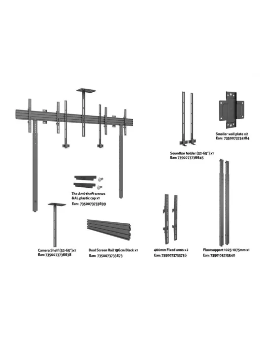 MULTIBRACKETS 3977 Support sol mur avec support caméra Multibrackets Collaboration Side by Side with brackets écran 32 -65   V
