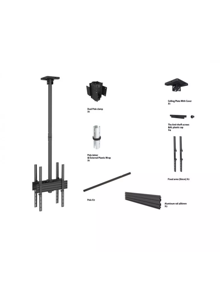 MULTIBRACKETS 6911 Support plafond double face Multibrackets MBC1UX2P Ceiling Mount Pro - 2 écrans 40"-75" VESA Max 400x600