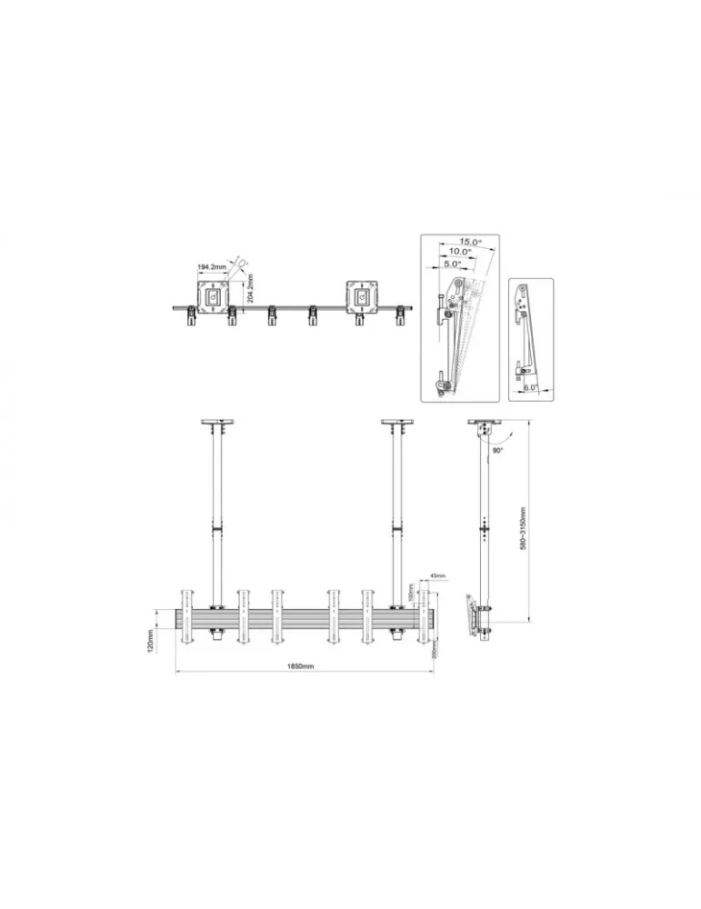 MULTIBRACKETS 2260 Support plafond Menuboard Multibrackets MBC3X1U Ceiling Mount Pro - 3 écrans 27"- 32" VESA Max 200x200