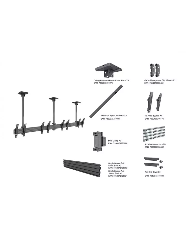 MULTIBRACKETS 6473 Deckenhalterung Menuboard Multibrackets Menu Board Mount Pro MBC4X1U - 4 Bildschirme 32 -50  VESA Max 300x3