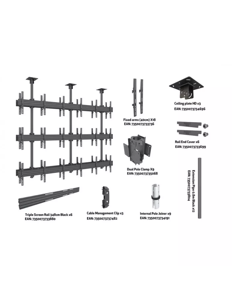 MULTIBRACKETS 3613 Support plafond Multibrackets MBC3X3U2 Ceiling Mount Pro - 18 screens 40 -65  VESA Max 600x400 MULTIBRACKET