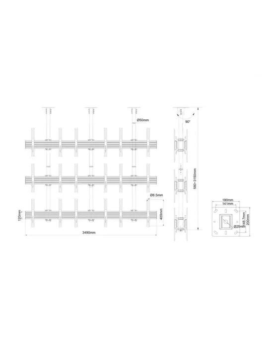 MULTIBRACKETS 3613 Deckenhalterung Multibrackets MBC3X3U2 Ceiling Mount Pro - 18 Bildschirme 40 -65  VESA Max 600x400 MULTIBRA