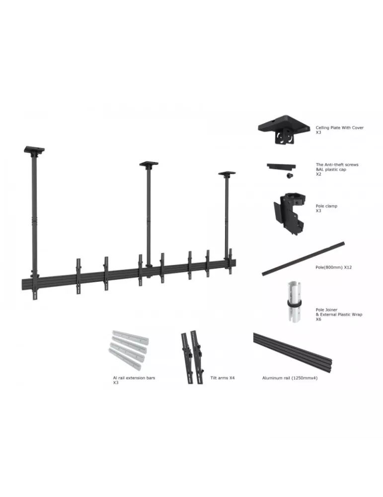 MULTIBRACKETS 3484 Ceiling mount Multibrackets MBC4X1U Ceiling Mount Pro - 4 screens 40 -65  VESA Max 600x400 MULTIBRACKETS MU