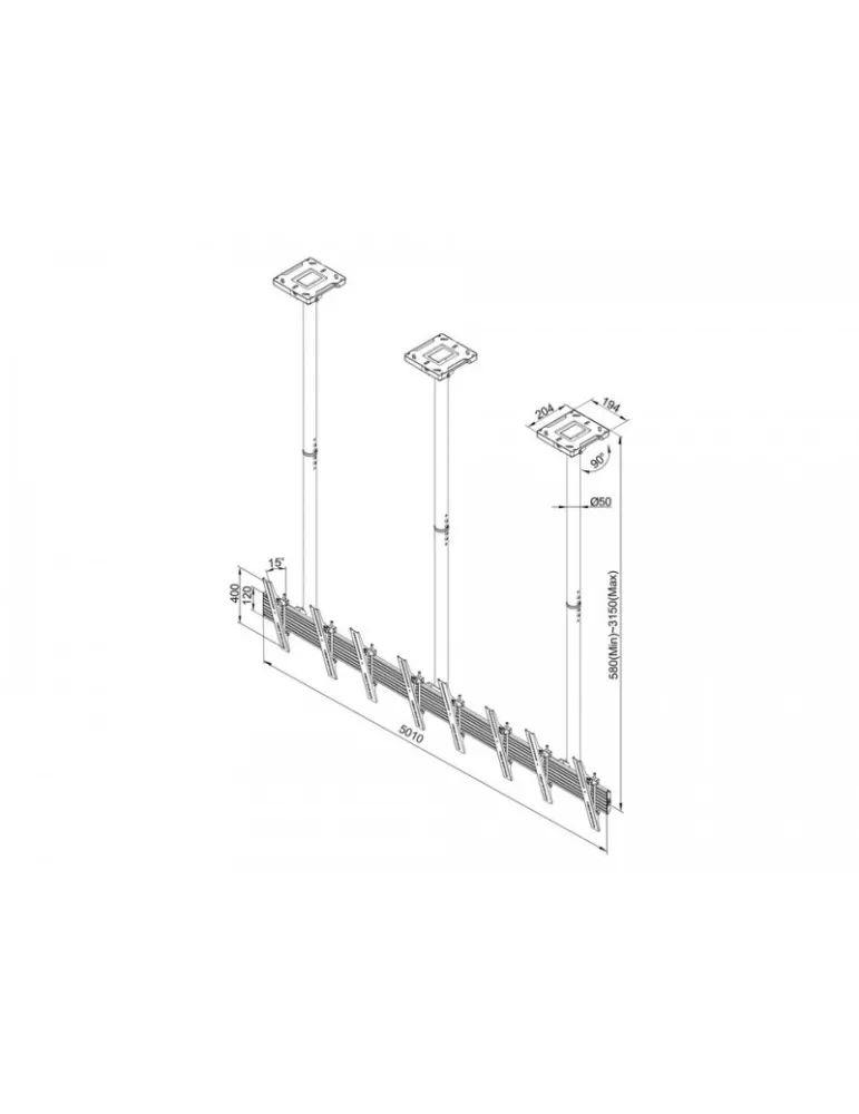 MULTIBRACKETS 3484 Support plafond Multibrackets MBC4X1U Ceiling Mount Pro - 4 écrans 40"-65" VESA Max 600x400