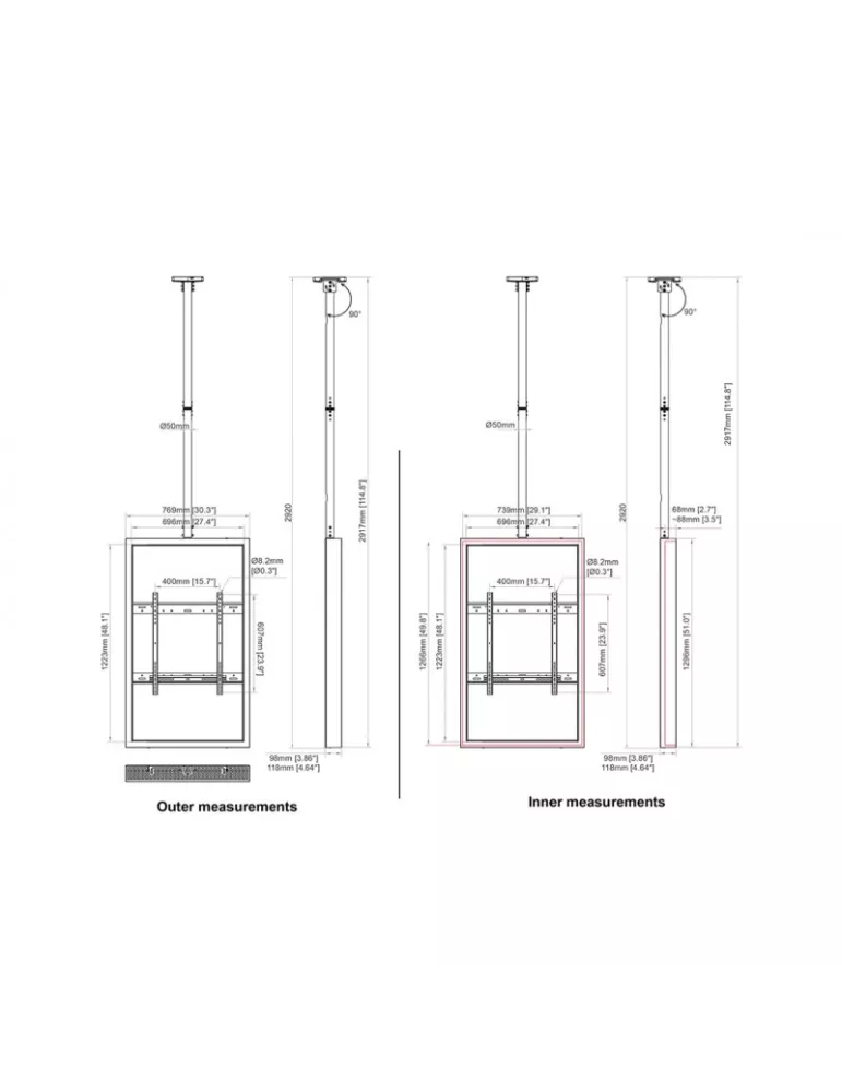 MULTIBRACKETS 7036 Caisson avec support plafond Multibrackets Enclosure 55" High Brightness Ceiling Medium - écran 55" VESA Max