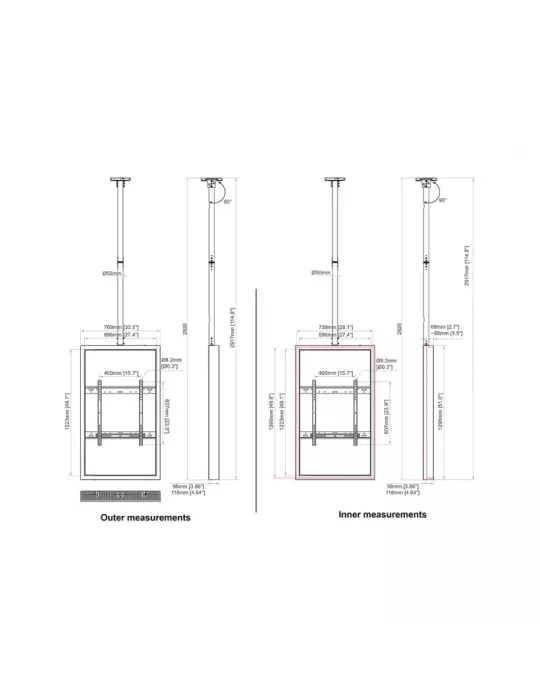 MULTIBRACKETS 7036 Caisson avec support plafond Multibrackets Enclosure 55" High Brightness Ceiling Medium - écran 55" VESA Max