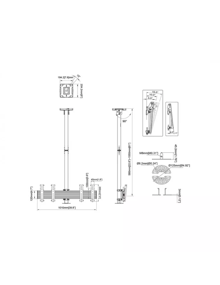 MULTIBRACKETS 6602 Support plafond Multibrackets Ceiling Mount Pro CCTV MBC2X1U - 2 écrans VESA Max 200