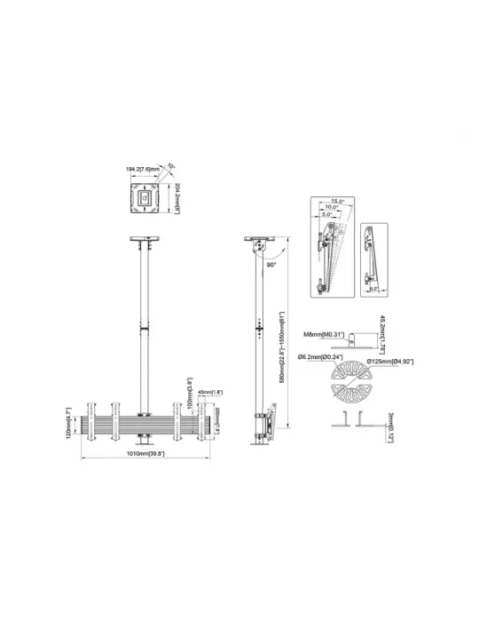 MULTIBRACKETS 6602 Support plafond Multibrackets Ceiling Mount Pro CCTV MBC2X1U - 2 écrans VESA Max 200
