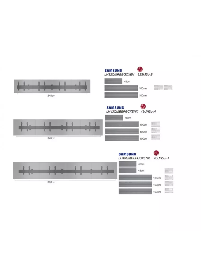 MULTIBRACKETS 6046 Support mural Multibrackets Menu Board Wall Mount Pro MBW4X1U - 4 écrans 32"-50" VESA Max 300x300