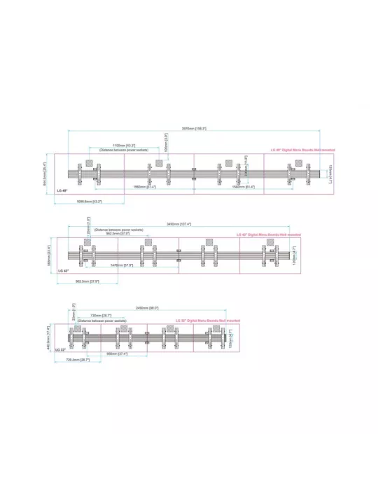 MULTIBRACKETS 6046 Soporte mural Multibrackets Menu Board Wall Mount Pro MBW4X1U - 4 pantallas 32 -50  VESA Max 300x300 MULTIB