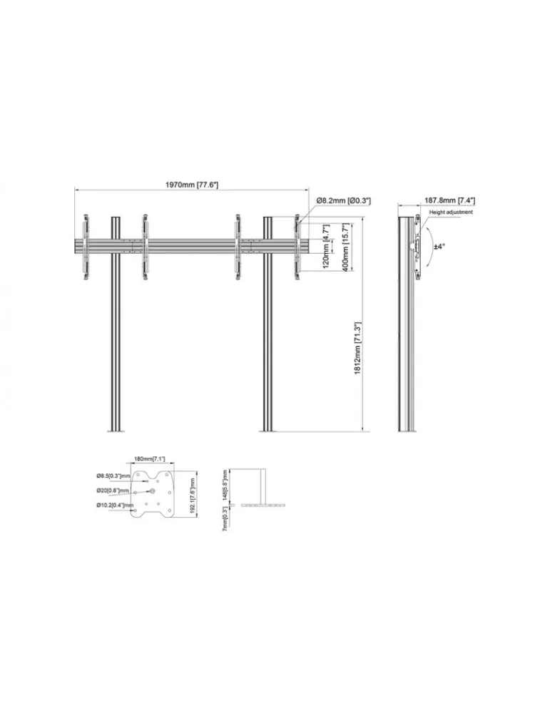 MULTIBRACKETS 3397 Support sol a fixer Multibrackets Floormount Column Pro 2x1 MBFM2x1U 180 - 2 screens 32-65  VESA Max 400x40