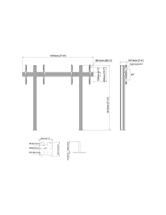 MULTIBRACKETS 3397 Support sol a fixer Multibrackets Floormount Column Pro 2x1 MBFM2x1U 180 - 2 écrans 32-65" VESA Max 400x400