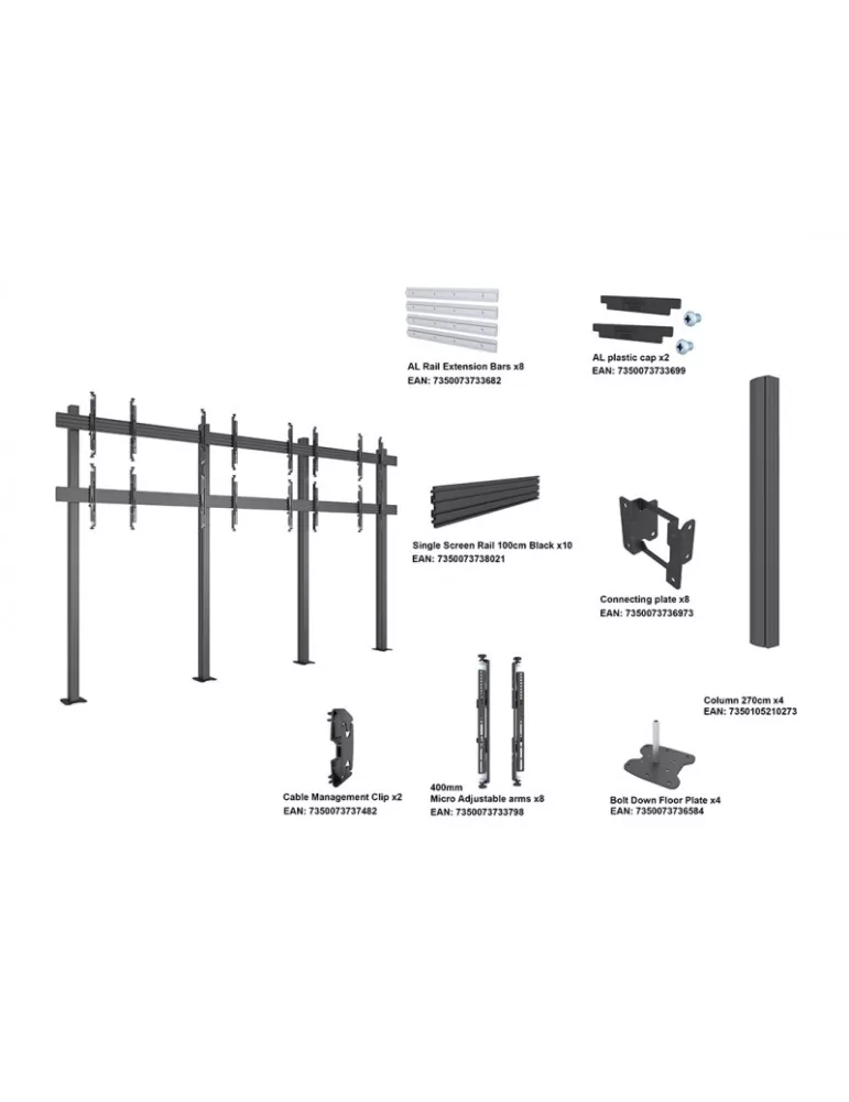 MULTIBRACKETS 3618 Soporte de suelo para videowall Multibrackets Columna de montaje flotante Pro 4x2 MBFM4x2U 270 - 8 pantalla