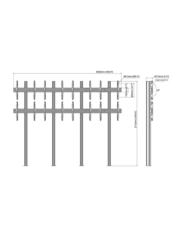 MULTIBRACKETS 3618 Soporte de suelo para videowall Multibrackets Columna de montaje flotante Pro 4x2 MBFM4x2U 270 - 8 pantalla
