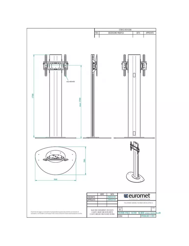 EUROMET 16300 Soporte de suelo fijo SLIDE Pantalla Vesa Max 600x400 EUROMET EUR16300 | MusicGoodDeal