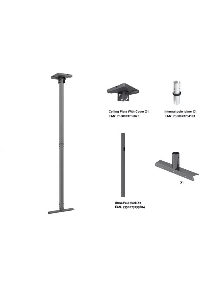 MULTIBRACKETS 1553 Soporte de techo para Multibrackets Pro Series Placa de conexión de tubos de 1500 mm Pequeña Negra MULTIBRA
