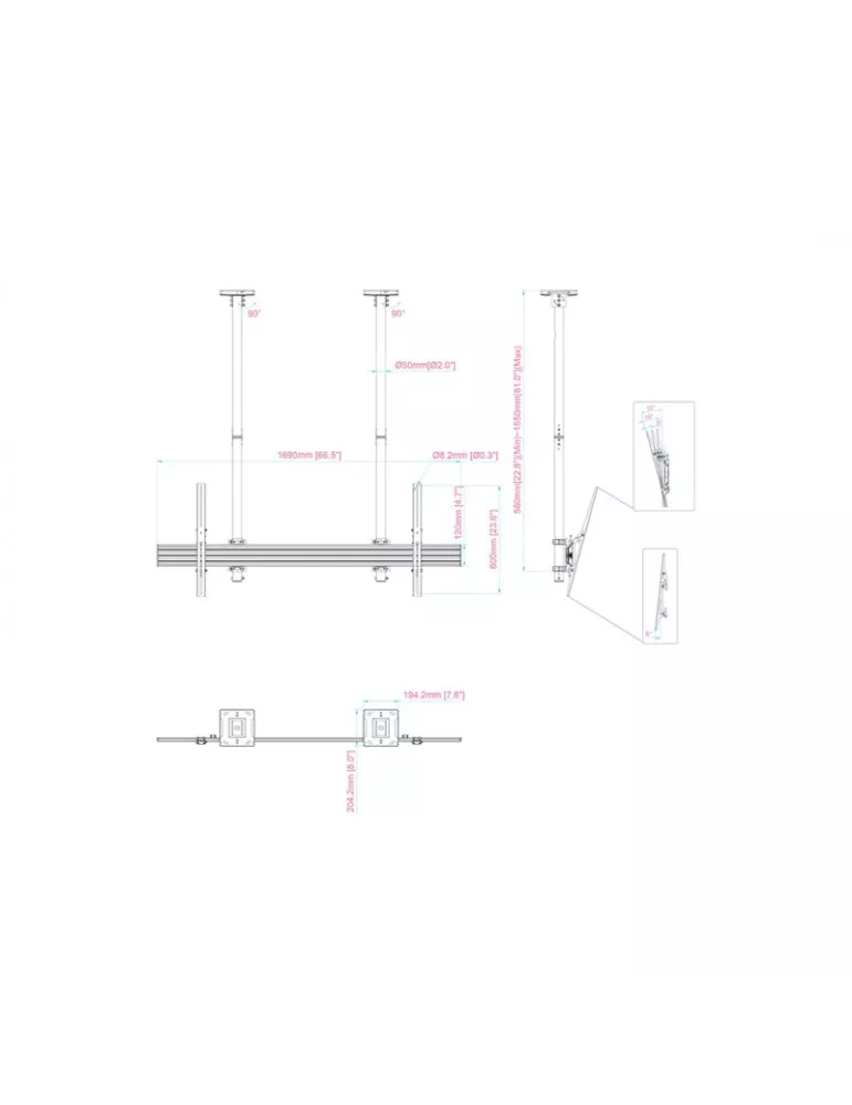 MULTIBRACKETS 4561 Ceiling mount Multibrackets Ceiling mount Pro LG 110UM5J Tilt - 2 screens 110  VESA Max 1600x600 MULTIBRACK
