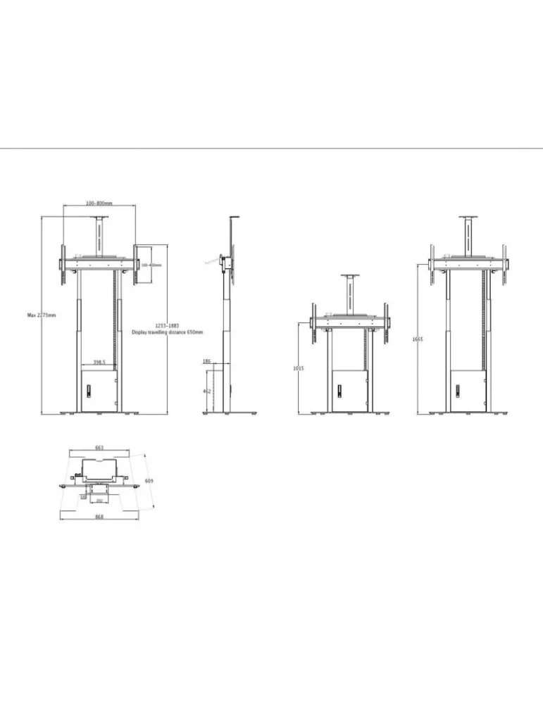 MULTIBRACKETS 8595 Support sol motorisé  FoorBase 120kg Blanc pour écran 42" - 100" charge supportée 120kg Vesa Max 800x400