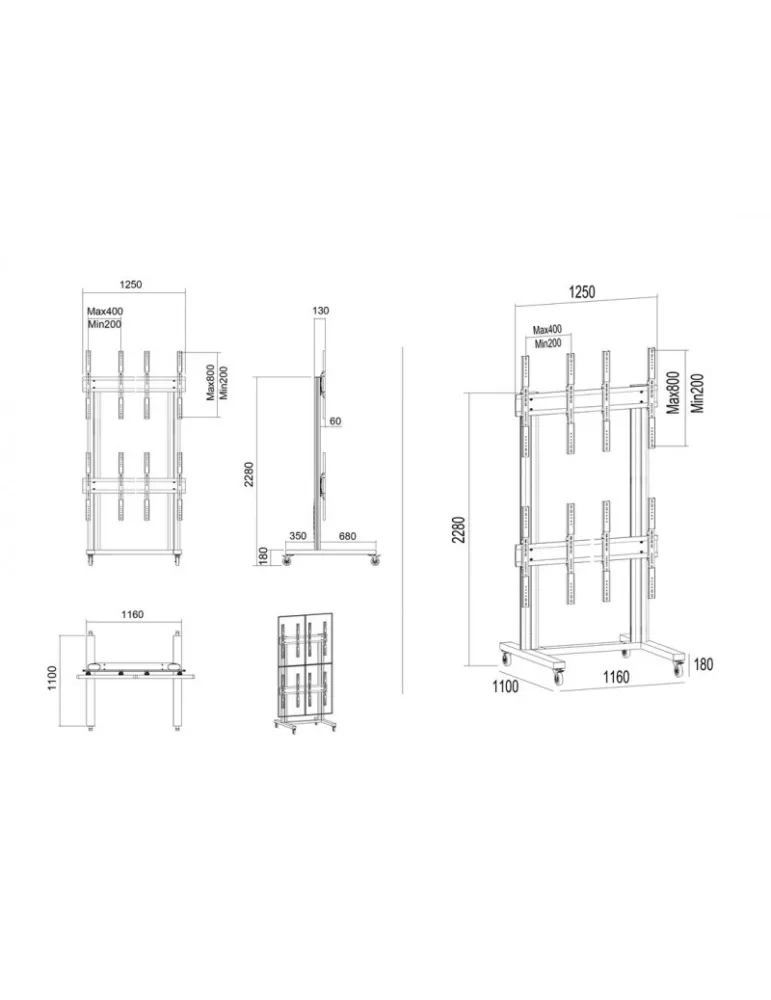 MULTIBRACKETS 1817 Mobiler Ständer Porträtmodus Multibrackets Public Video Wall Stand - 4 Bildschirme 40 -55  VESA Max 800x400