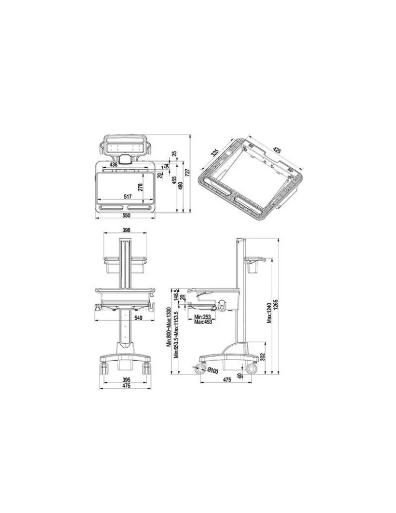 MULTIBRACKETS 0766 Chariot Multibrackets Universal Workstation Cart NB - écran 97"-173"