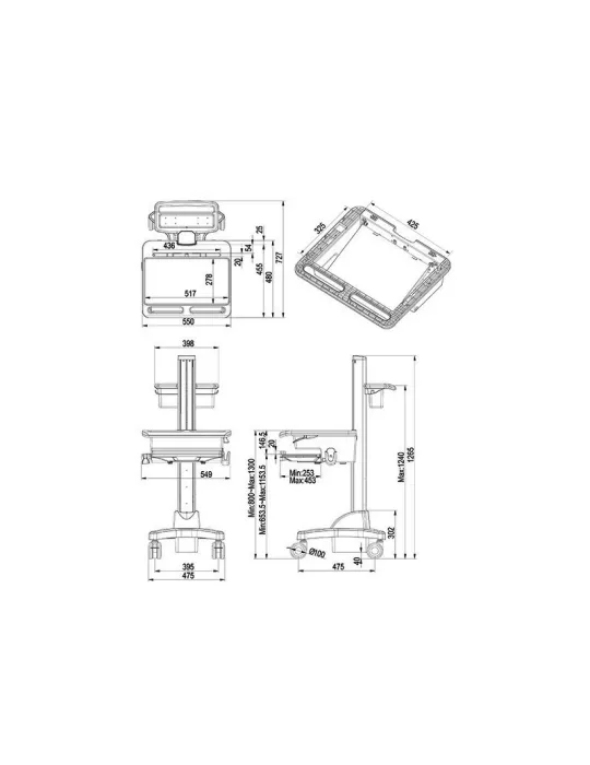 MULTIBRACKETS 0766 Chariot Multibrackets Universal Workstation Cart NB - écran 97"-173"