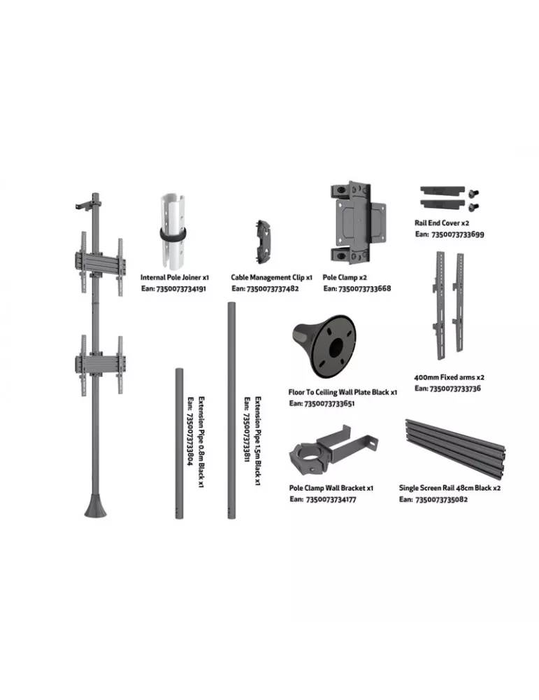 MULTIBRACKETS 4158 Support sol mur Multibrackets Floor to Wall Mount Pro MBFW2U - 2 screens 40 -65  VESA Max 400x400 MULTIBRAC