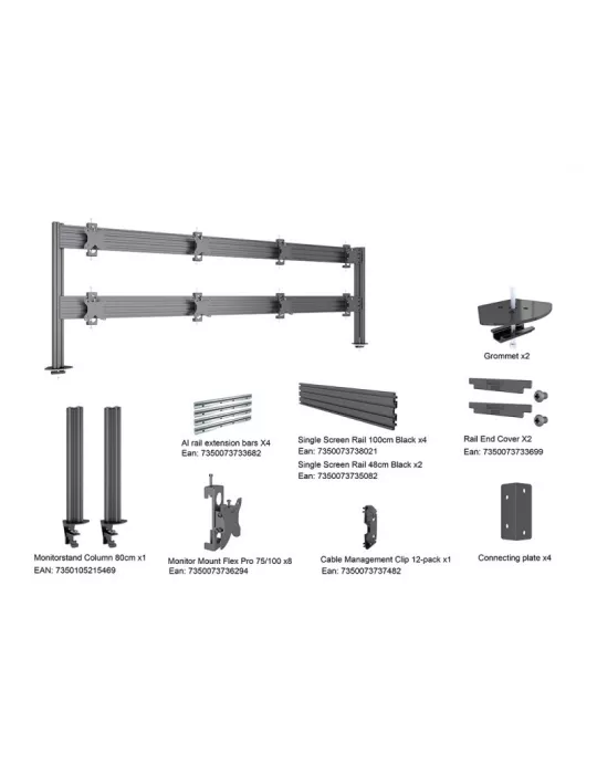 MULTIBRACKETS 5964 Support de table Multibrackets Deskmount Colonne Pro 4x2 MBDM4x2U - 8 écrans 32" VESA Max 100x100
