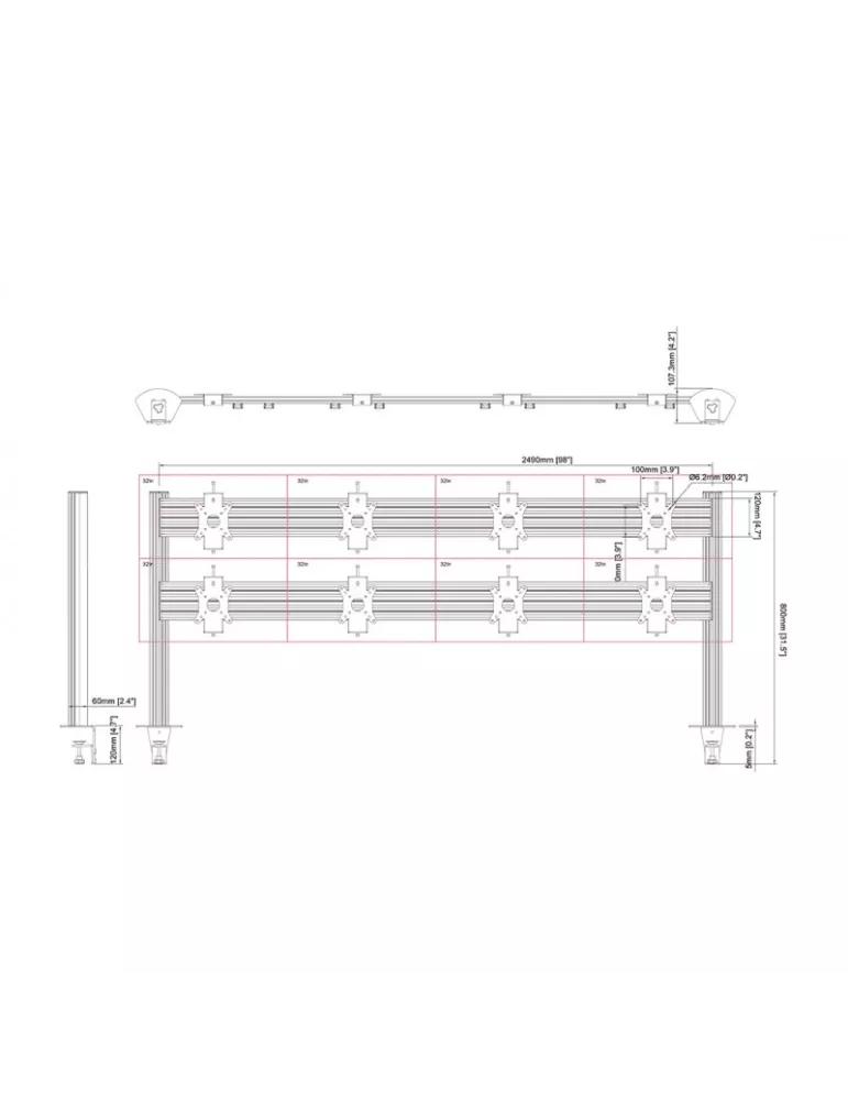 MULTIBRACKETS 5964 Table support Multibrackets Deskmount Colonne Pro 4x2 MBDM4x2U - 8 screens 32  VESA Max 100x100 MULTIBRACKE