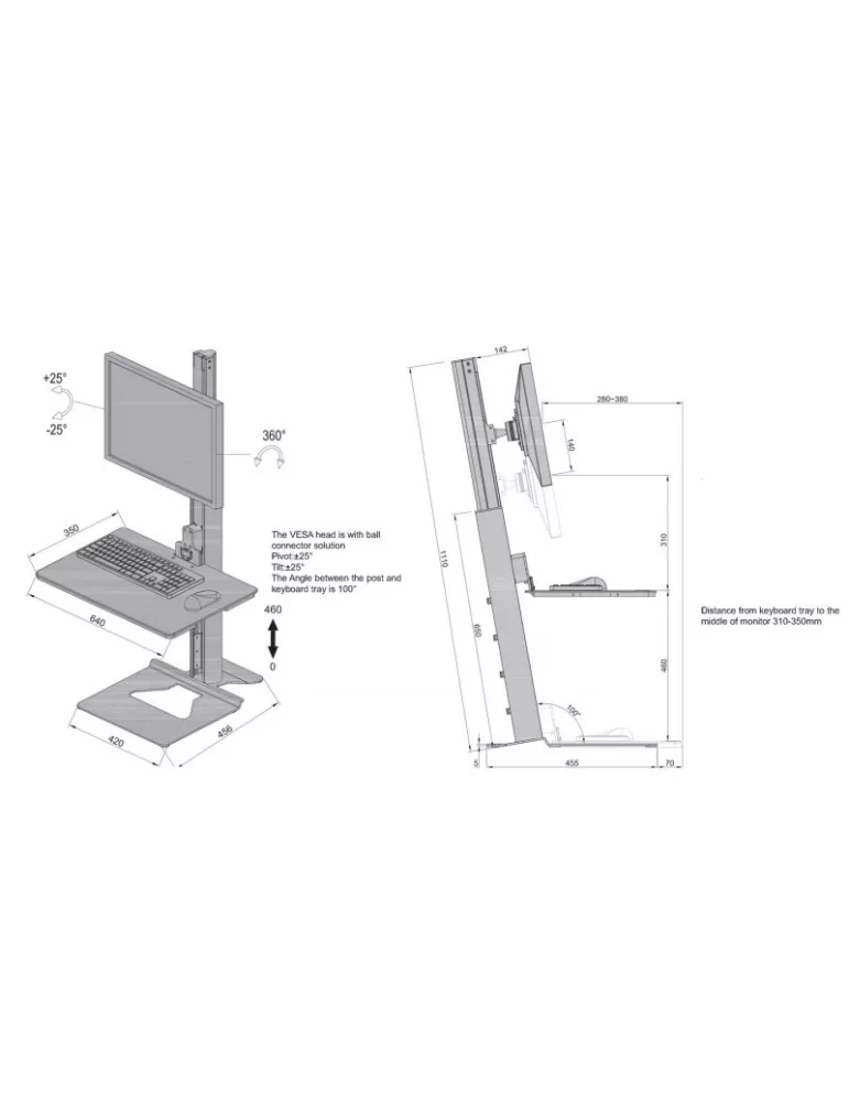 MULTIBRACKETS 3156 Support de table Multibrackets Easy Stand Desktop - écran 30" VESA Max 100x100