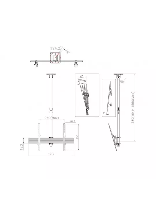 MULTIBRACKETS 5778 Deckenhalterung Multibrackets MBC1UHD Ceiling Mount Pro - 40 -75 -Bildschirm VESA Max 900x600 MULTIBRACKETS
