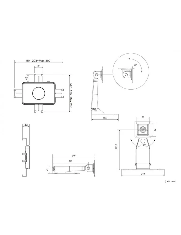 MULTIBRACKETS 2536 Support de table rotatif Multibrackets Tablestand with Lockable Tablet Mount pour tablette de 7" - 13" VESA 