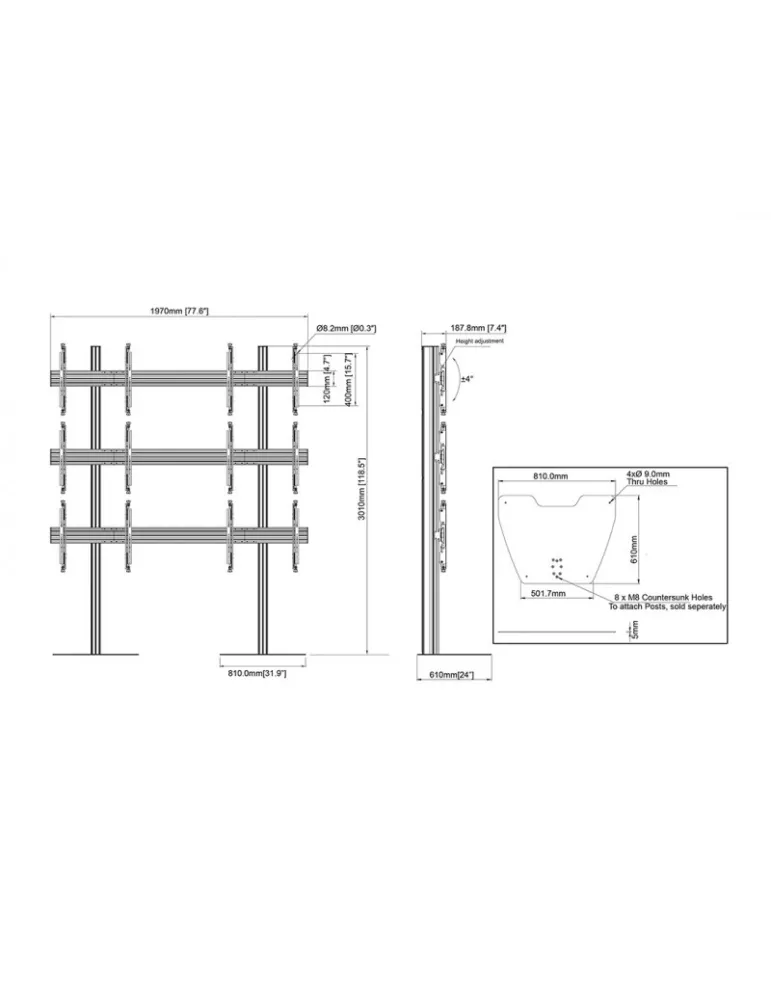 MULTIBRACKETS 3502 Bodenständer Multibrackets MBF2x3U M-Serie Pro - 6 Bildschirme 32  - 65  VESA Max 400x400 MULTIBRACKETS MUL