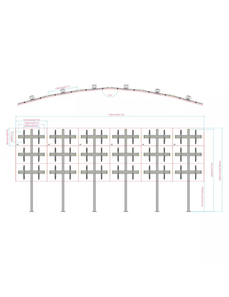 MULTIBRACKETS 4653 Bodenhalterung für Videowand Multibrackets Video Wall Floormount MBFMC6x3U - 18 Bildschirme 32-65  VESA Max