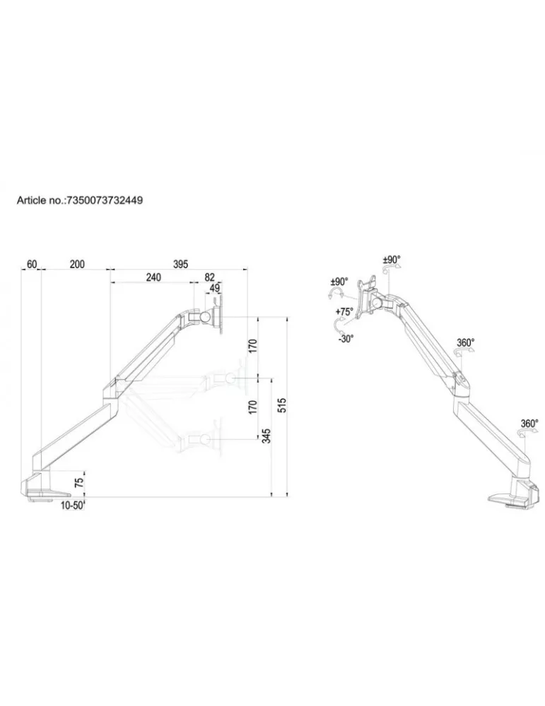 MULTIBRACKETS 2449 Soporte articulado de mesa Multibrackets VESA Brazo elevador de gas Single HD para pantallas de 15  a 32  C