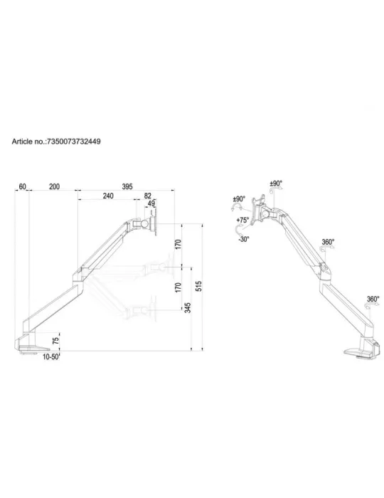 MULTIBRACKETS 2449 Gelenkige Tischhalterung Multibrackets VESA Gas Lift Arm Single HD für 15  - 32  Bildschirm Belastung 21Kg