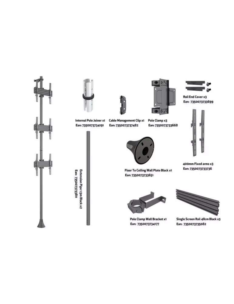MULTIBRACKETS 4165 Support sol mur Multibrackets Floor to Wall Mount Pro MBFW3U - 3 screens 40 -65  VESA Max 400x400 MULTIBRAC