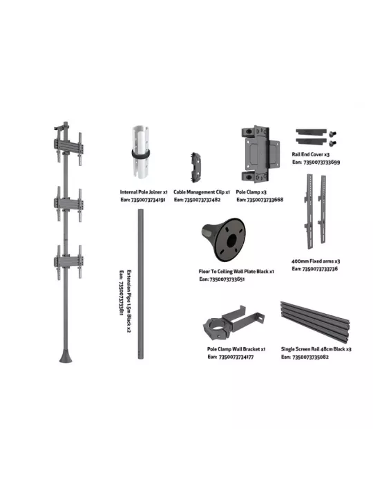 MULTIBRACKETS 4165 Boden-Wand-Halterung Multibrackets Floor to Wall Mount Pro MBFW3U - 3 Monitore 40 -65  VESA Max 400x400 MUL