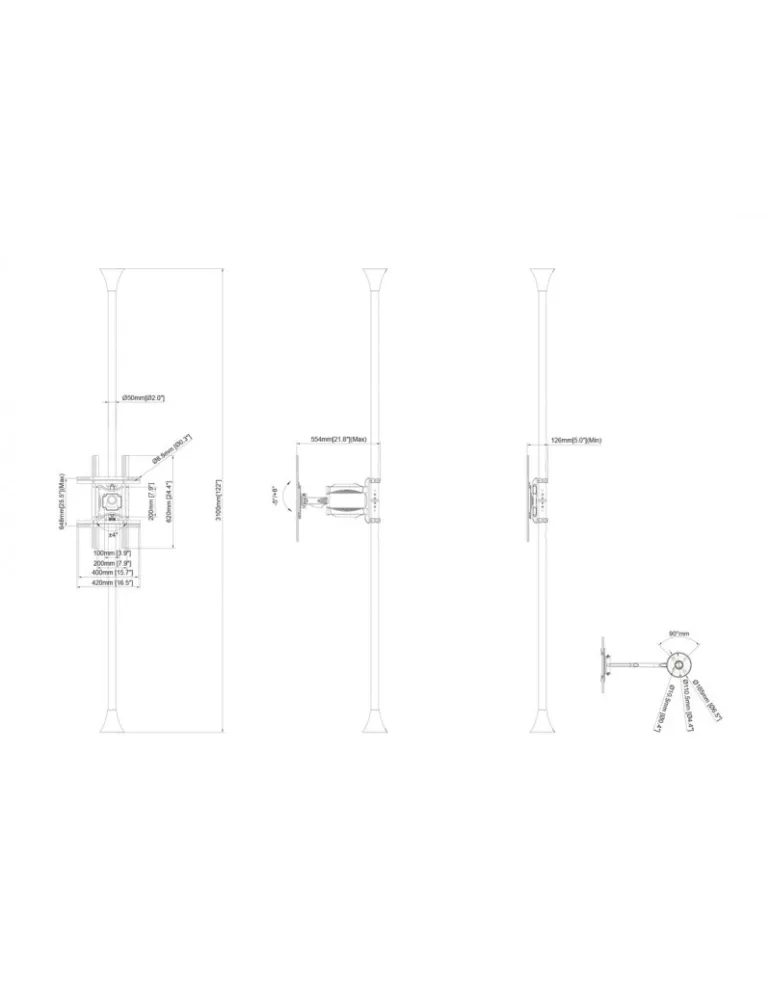 MULTIBRACKETS 2505 Boden-Decken-Halterung Multibrackets Floor to Ceiling Mount Pro MBFC1FP - 40 -65 -Bildschirm VESA Max 400x6