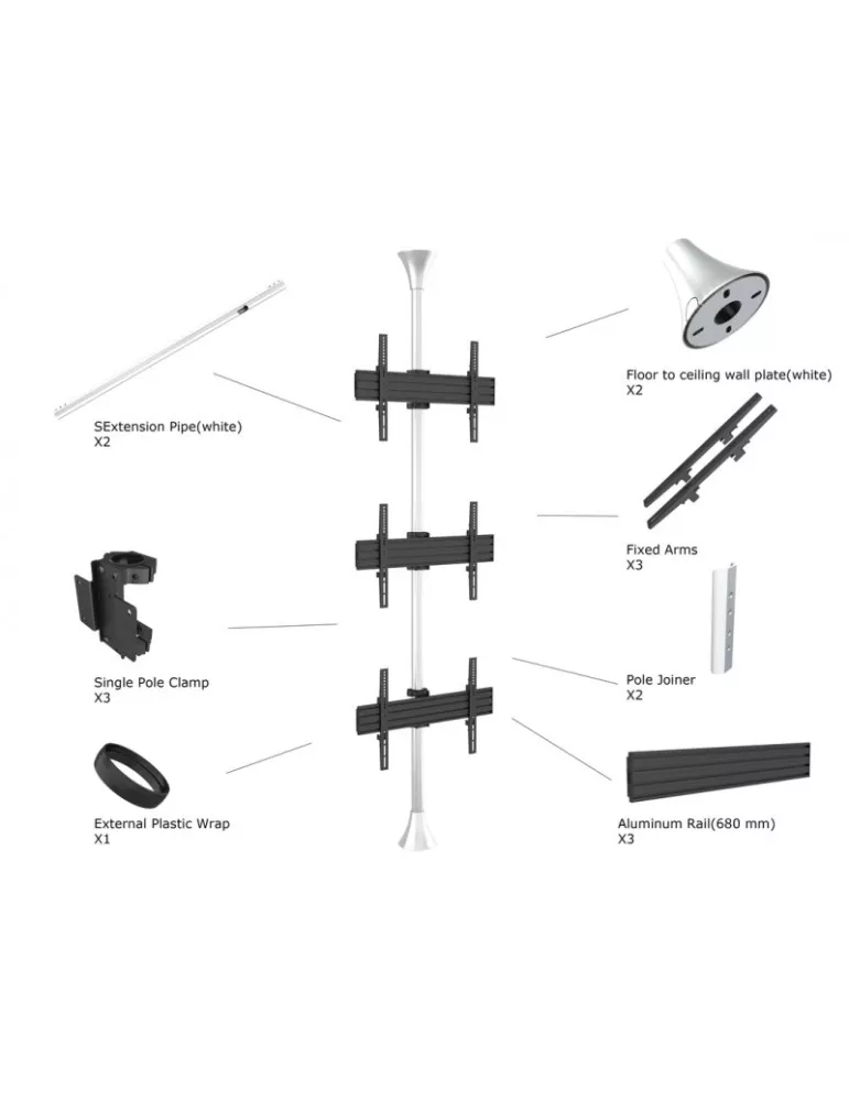 MULTIBRACKETS 5754 Soporte sol plafond Multibrackets Soporte de suelo a techo Pro MBFC3U Cromo - 3 pantallas 40 -65  VESA Max
