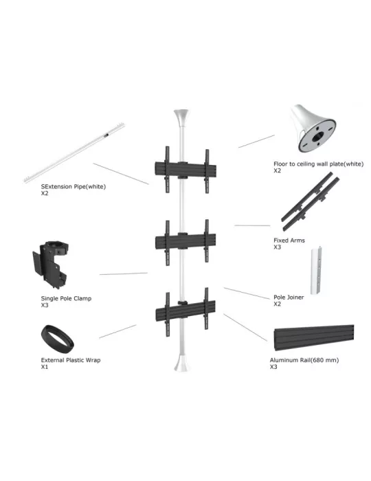 MULTIBRACKETS 5754 Boden-Decken-Halterung Multibrackets Floor to Ceiling Mount Pro MBFC3U Chrome - 3 Bildschirme 40 -65  VESA