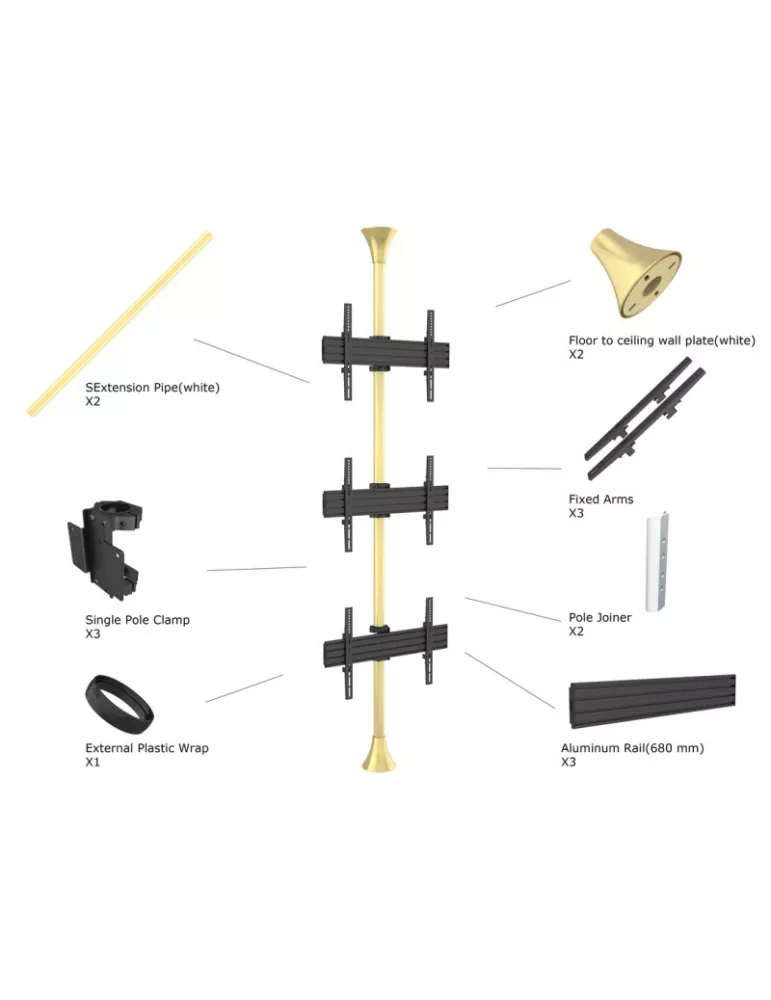 MULTIBRACKETS 5761 Support sol plafond MultibracketsFloor to Ceiling Mount Pro MBFC3U Laiton - 3 écrans 40"-65" VESA Max 600x40