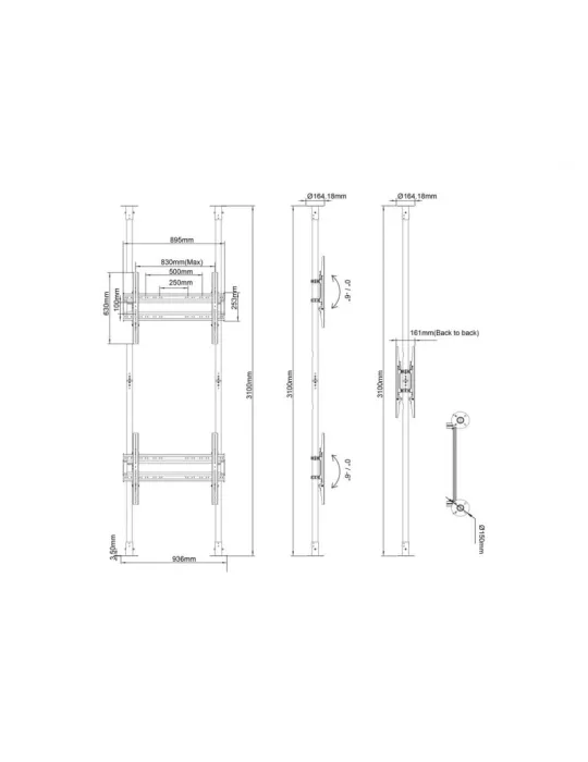 MULTIBRACKETS 7949 Support sol plafond Multibrackets Floor to Ceiling Mount Pro MBFC2P2UHD - 2 écrans 65"-100" VESA Max 800x600