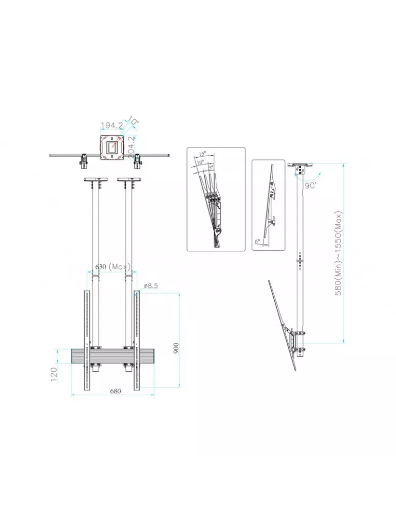 MULTIBRACKETS 6263 Ceiling mount Multibrackets MBC1UX2PSD Ceiling Mount Pro - 2 screens 40 -100  VESA Max 600x900 MULTIBRACKET